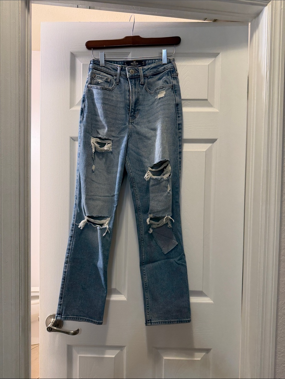 Hollister Light Blue Distressed Straight-Leg Jeans